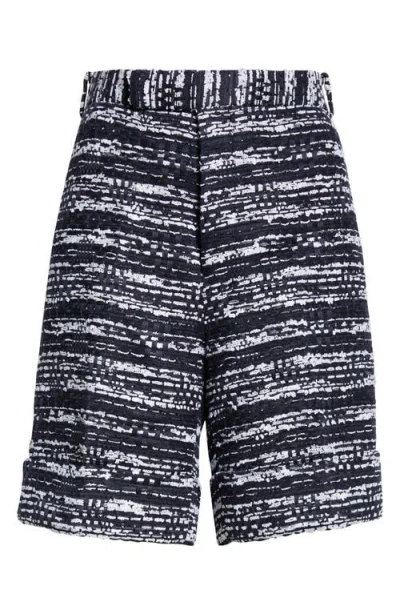 Thom Browne Beltloop Mélange Tulle Tweed Shorts In Navy