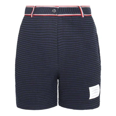 Thom Browne Navy Cotton Stretch University Stripe Shorts In Blue