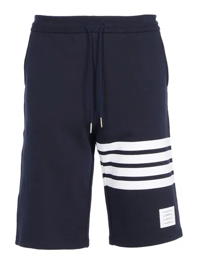 Thom Browne Blue Crewneck Sweater With Logo Patch And Rwb Detail In Cotton