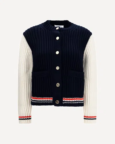 Thom Browne Bicolor Cashmere Cardigan In Blue