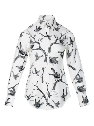 Thom Browne Bird Print Button Classic Top In Neutral