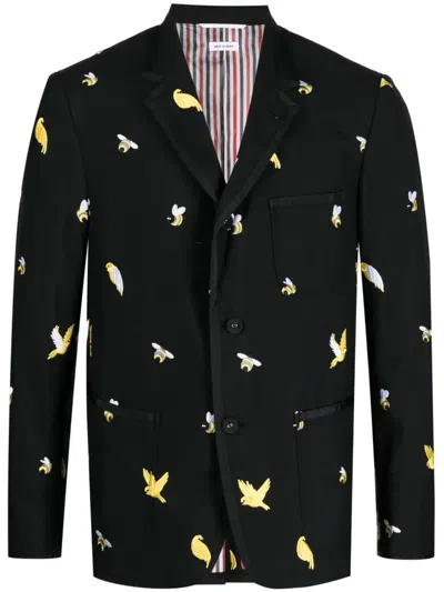 Thom Browne Birds And Bees Embroidered Blazer In Black