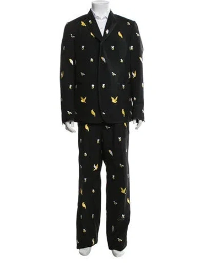 Pre-owned Thom Browne Birds And Bees Graphic Print Two-piece Suit In Black