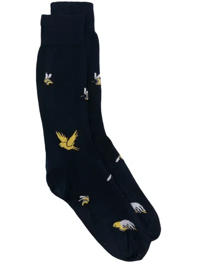 Thom Browne Birds And Bees Intarsia Mid-calf Socks In Blue