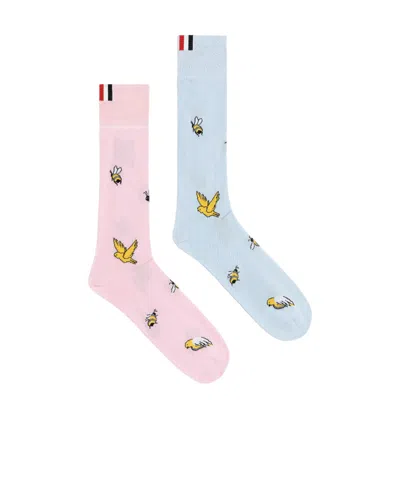 Thom Browne Birds And Bees Intarsia Mid-calf Socks In Pink