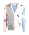 Thom Browne Birds And Bees-print Knitted Cardigan In Gray