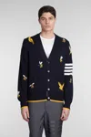 Thom Browne Birds Beers Half Drop Wool And Cotton Cardigan In Blue
