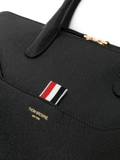 Thom Browne Slim Briefcase In Pebble Grain Leather In Black
