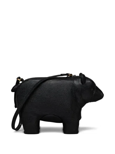 Thom Browne Bear Baguette Bag In Pebble Grain Leather In Black