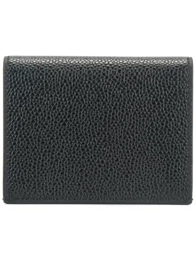 Thom Browne Double Card Holder In Pebble Grain Leather In Gray