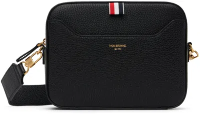 Thom Browne 4 Bar-patch Leather Camera Bag In 001 Black