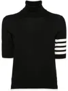 Thom Browne Black Short Sleeve Sweater With 4-bar Detail In Wool Woman In Black