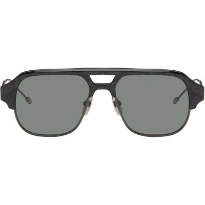 Thom Browne Black Acetate & Titanium Aviator Pilot Sunglasses In Pink