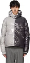 Thom Browne Colorblock Down Puffer Jacket With Removable Hood In 055 Lt Grey