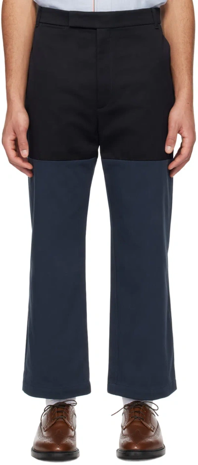 Thom Browne Black & Navy Paneled Trousers In 415 Navy