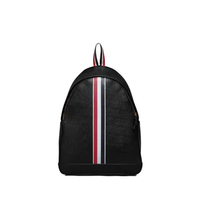 Thom Browne Rwb Stripe Pebbled Leather Backpack In Black