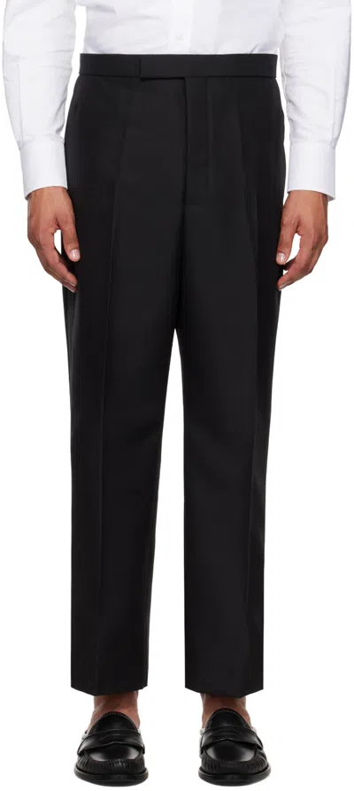 THOM BROWNE BLACK BACKSTRAP TROUSERS