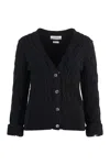 THOM BROWNE BLACK CABLE-KNIT WOOL CARDIGAN FOR WOMEN FW23