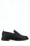 Thom Browne Black Calf Leather Loafers With Tricolor Pull Tab In Black