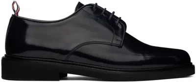 Thom Browne Black Calf Leather Uniform Derbys In 415 Navy