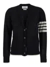 THOM BROWNE BLACK CARDIGAN WITH 4-BAR DETAIL IN WOOL WOMAN