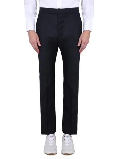Thom Browne Blue Wool Trousers In Black