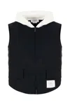 Thom Browne Hood Design Sleeveless Cotton Blend Jacket In Black