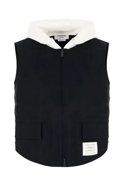THOM BROWNE BLACK COTTON BLEND SLEEVELESS JACKET