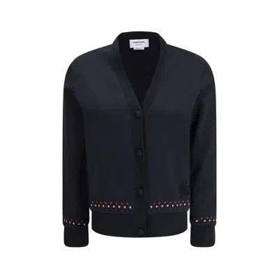 Thom Browne Black Cotton Cardigan In Blue