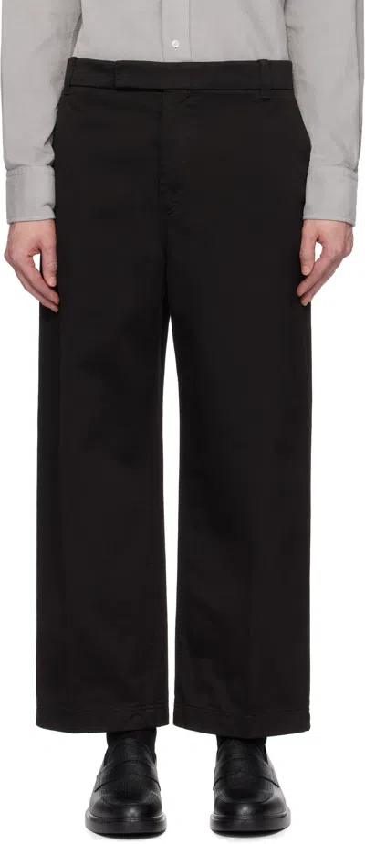 THOM BROWNE BLACK COTTON TWILL UTILITY TROUSERS