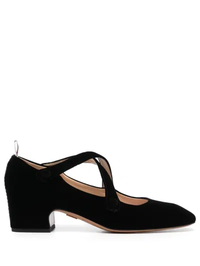 Thom Browne Black Criss-cross Velvet Pumps