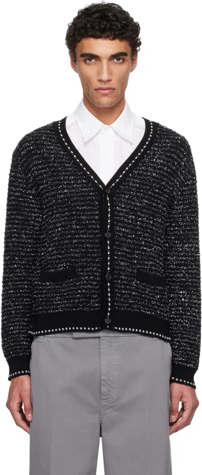Thom Browne Black Eyelash Tweed Jacquard V Neck Cardigan
