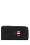Thom Browne Black Grained Leather Zipped Wallet Wallets Black In Black