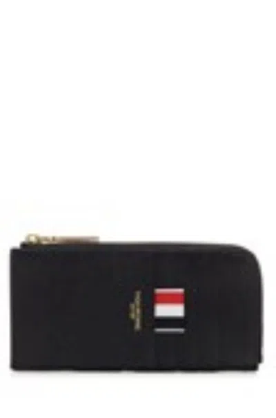 THOM BROWNE BLACK GRAINED LEATHER ZIPPED WALLET WALLETS BLACK