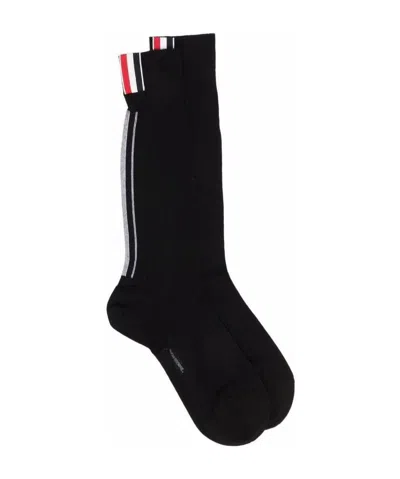 Thom Browne Black Inlaid Striped Wool Tube Socks In Gray