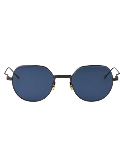 Thom Browne Black Iron / 18k Gold Plate Titanium Titanium Sunglasses In Blue