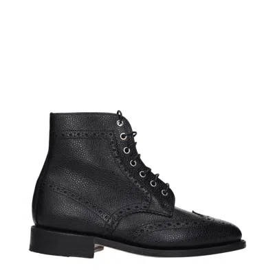 Thom Browne Black Leather Ankle Boots In Multi