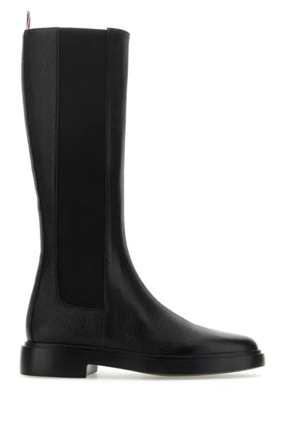 THOM BROWNE BLACK LEATHER CHELSEA BOOTS