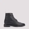 Thom Browne Wingtip Brogue Boot With Leather Sole In Black Pebble Grain In Black
