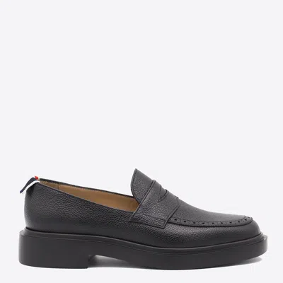 THOM BROWNE BLACK LEATHER LOAFERS