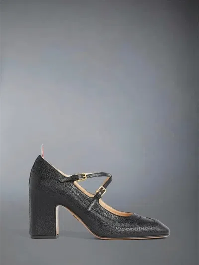 Thom Browne Black Leather Mary Jane Pumps With Double Strap And Gold-tone Buckles