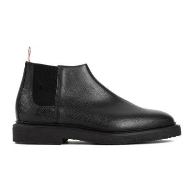 Thom Browne Black Leather Mid Top Chelsea Boots