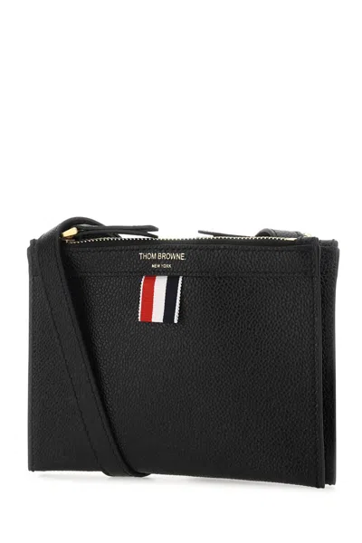 Thom Browne Black Leather Mini Document Holder In 001