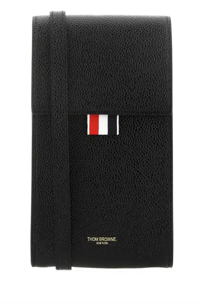 Thom Browne Leather Neck Lanyard Messenger Bag In Black