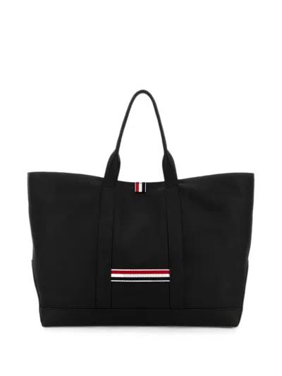 Thom Browne Leather Medium Tote Bag In Black