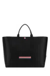 THOM BROWNE BLACK LEATHER SHOPPING BAG