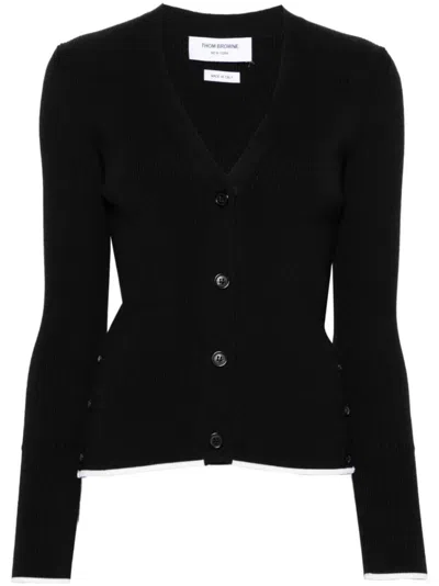 THOM BROWNE BLACK LOGO CARDIGAN