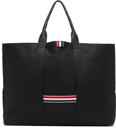 Thom Browne Tool Medium Webbing-trimmed Full-grain Leather Tote Bag In Black