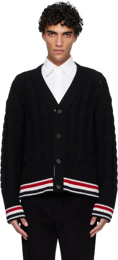 Thom Browne Black Merino Baby Cable Stitch Rwb Stripe Cardigan