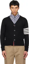Thom Browne Black Merino Wool 4-bar Classic V-neck Cardigan